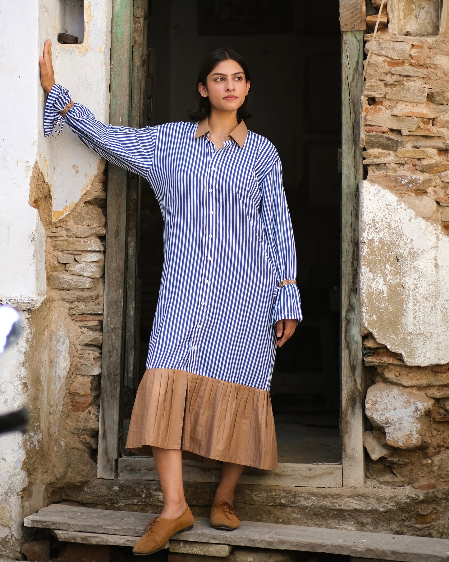 Sand & Stripes Button-Down Dress